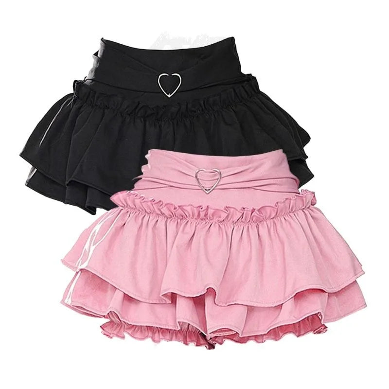 Y2K Kellykitty Japan Black Half Length Skirt Female A-word Summer Fluffy Skirt Self Cultivation Appear Thin Cake Short Pleated