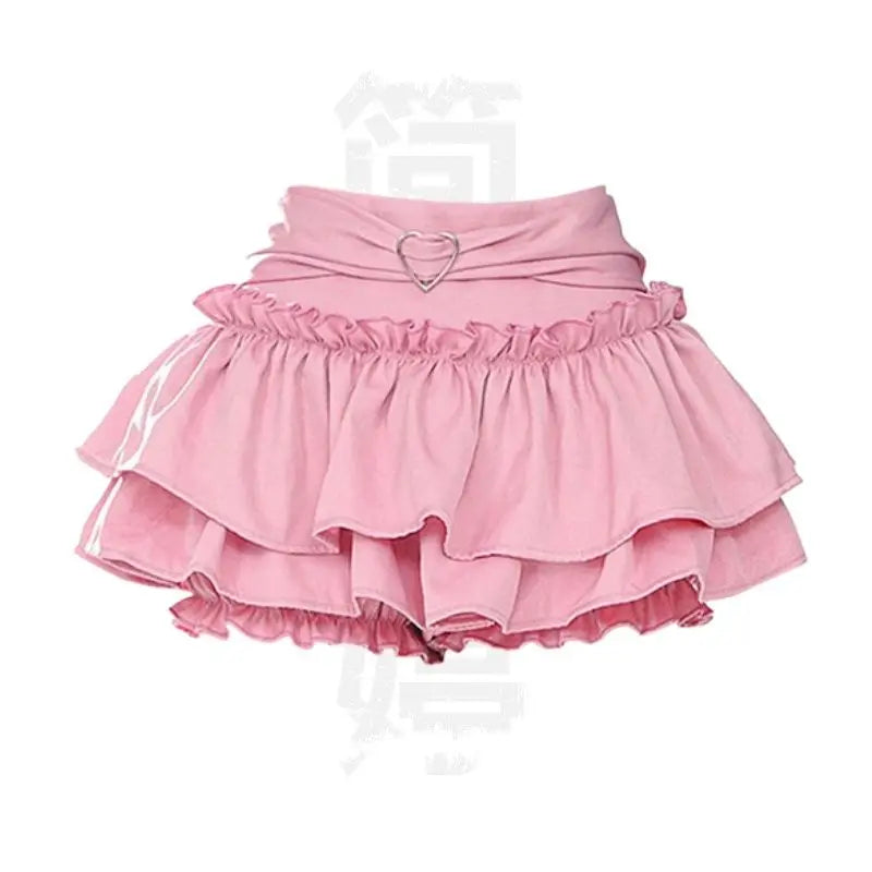 Y2K Kellykitty Japan Black Half Length Skirt Female A-word Summer Fluffy Skirt Self Cultivation Appear Thin Cake Short Pleated pink 9003