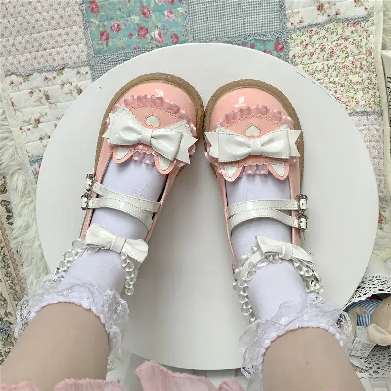 Chaussures Kawaii Lolita - Nœud Papillon et Boucle Cœur