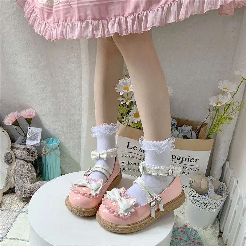 Chaussures Kawaii Lolita - Nœud Papillon et Boucle Cœur