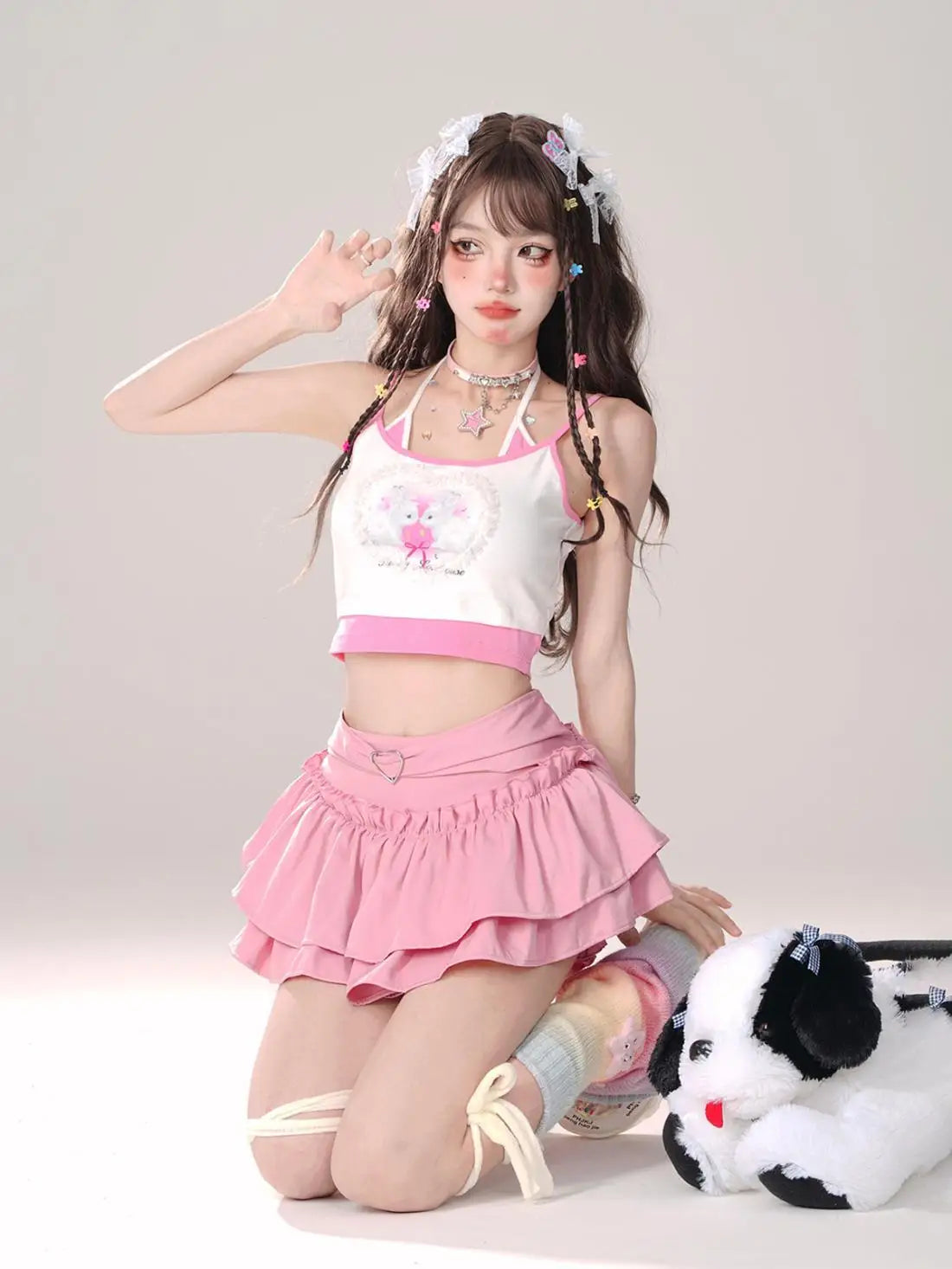 Y2K Kellykitty Japan Black Half Length Skirt Female A-word Summer Fluffy Skirt Self Cultivation Appear Thin Cake Short Pleated