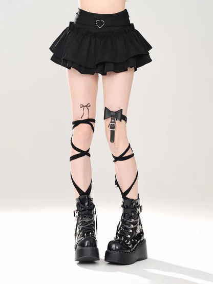 Y2K Kellykitty Japan Black Half Length Skirt Female A-word Summer Fluffy Skirt Self Cultivation Appear Thin Cake Short Pleated