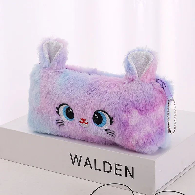 Trousse Kawaii en Peluche Chat Violet