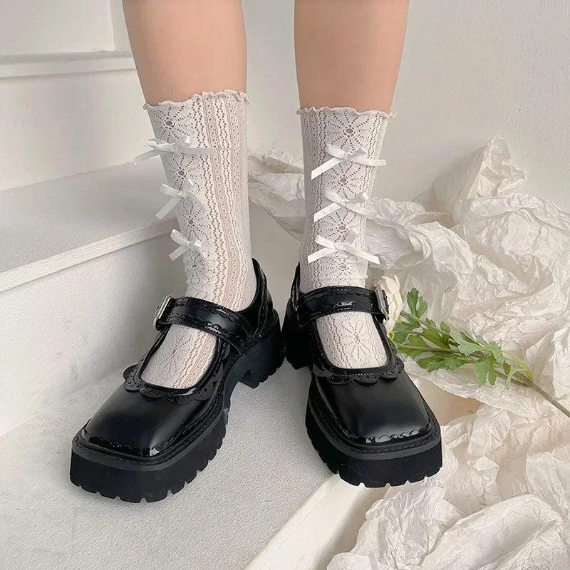 Chaussettes en Dentelle avec Nœud - Style Lolita Japonais  Univers Kawaii   