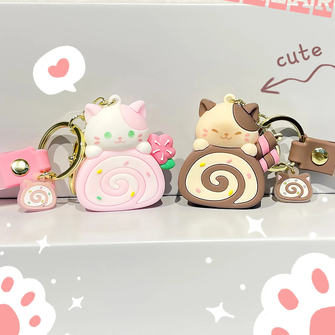 Porte-Clés Kawaii - Cake Roll Chat  Univers Kawaii   