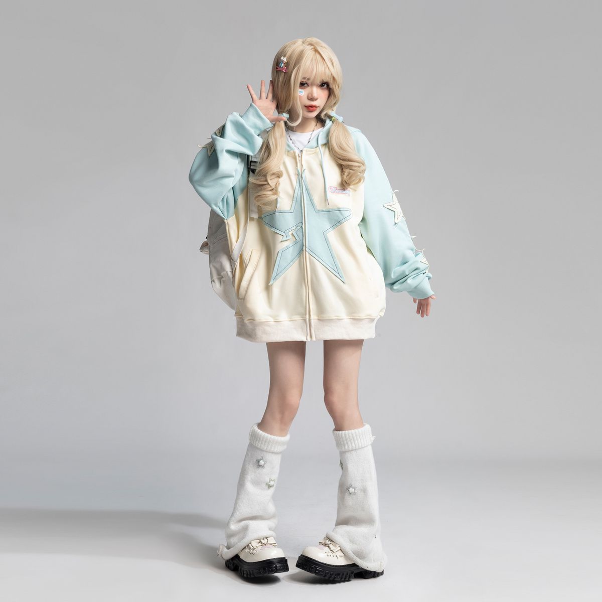 Veste Kawaii Étoilée – Hoodie Campus  Univers Kawaii Bleu S 