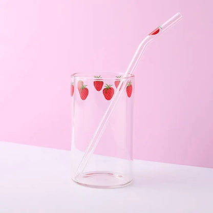 Verre Kawaii en Verre Fraise avec Paille  - NANA  Univers Kawaii   