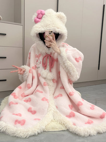 Peignoir Kawaii Hello Kitty en Velours - Doux & Chaud