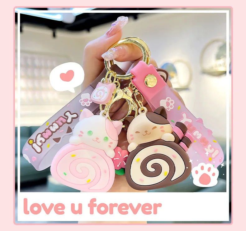 Porte-Clés Kawaii - Cake Roll Chat  Univers Kawaii   