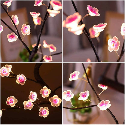 Table Tree Night Light USB/Battery Powered Touch Switch Artificial Bonsai Cherry Blossom Desktop Tree LED Lamp Light Decoration