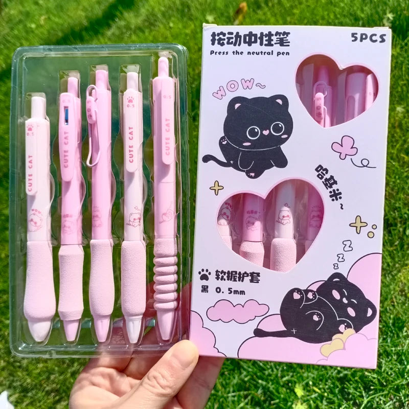 Pack de 5 Stylos Gel Kawaii – Chaton Mignon  Univers Kawaii   