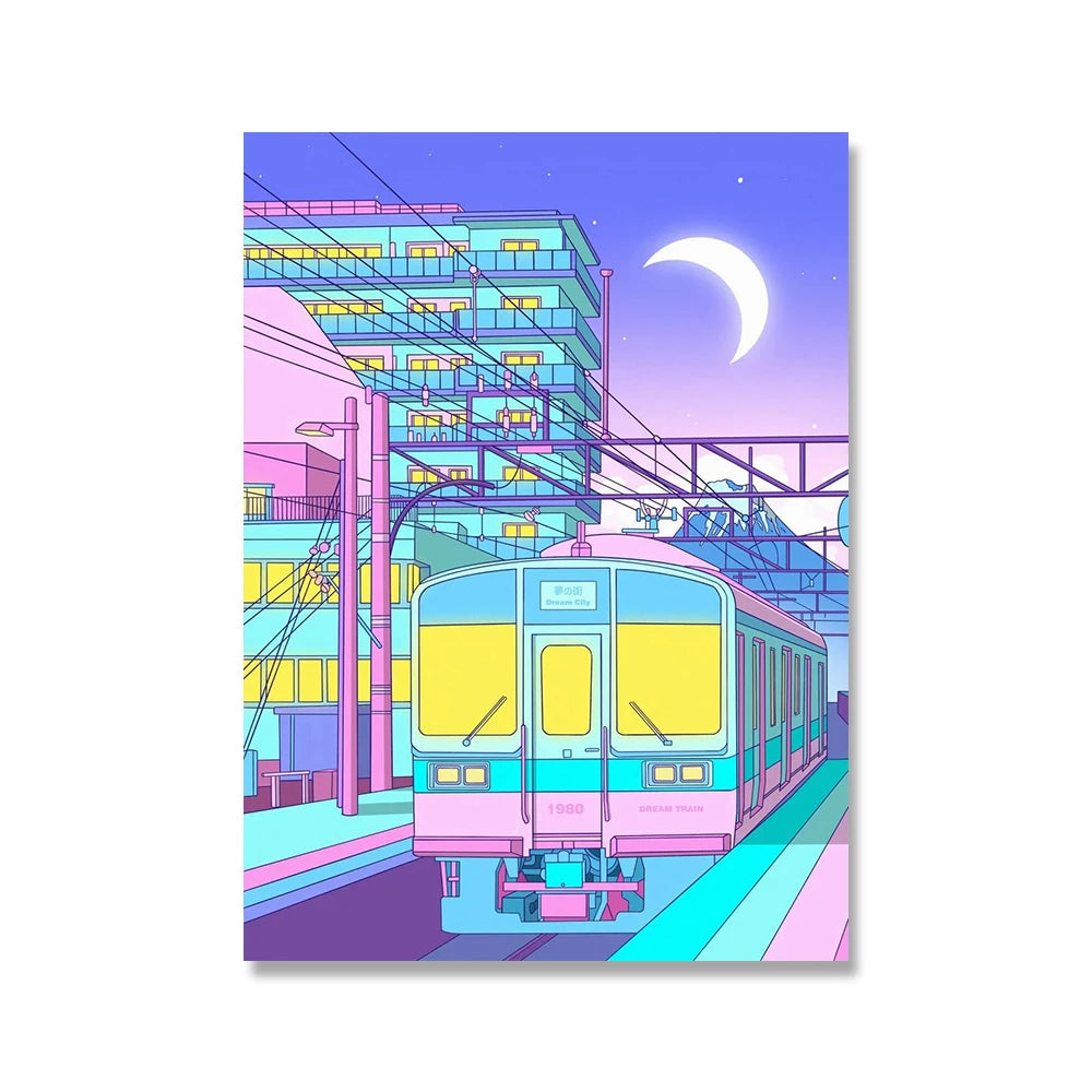 Poster Kawaii "Night City Pop"  Univers Kawaii Ligne de metro 20x30cm 