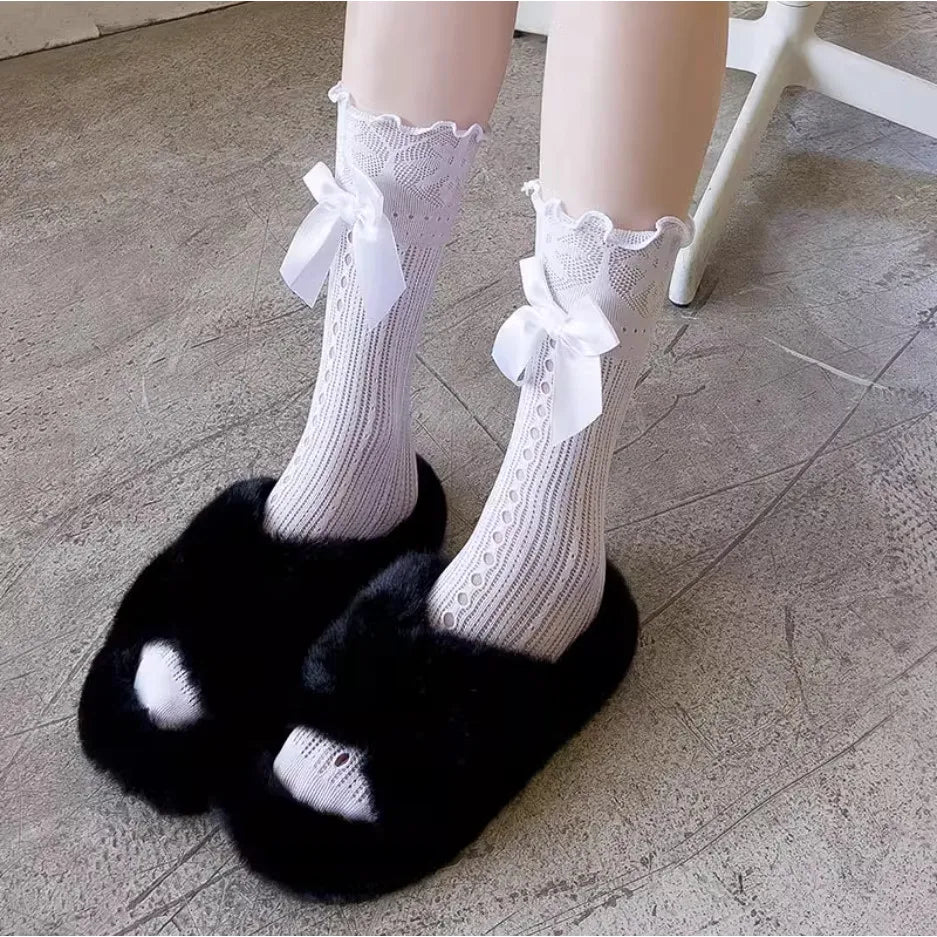 Chaussettes en Dentelle avec Nœud - Style Lolita Japonais  Univers Kawaii   