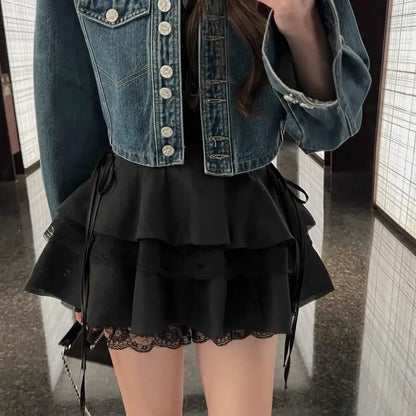 Jupe Kawaii Plissée Style Lolita  Univers Kawaii Noire (with shorts) S 