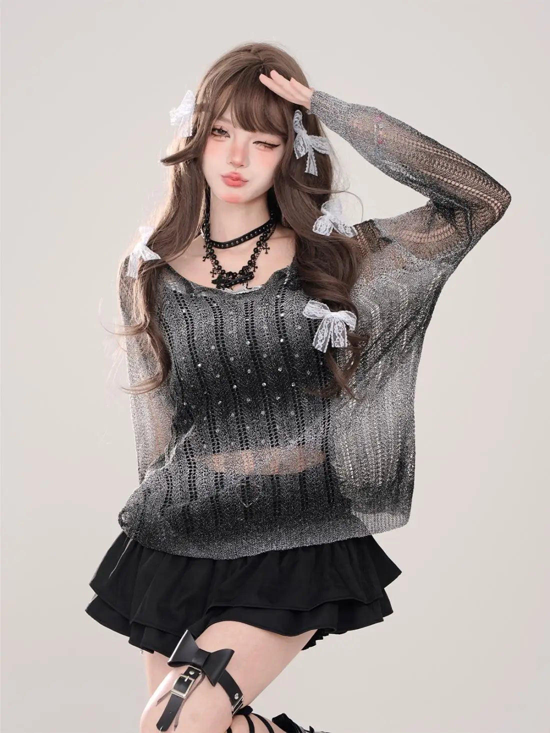 Y2K Kellykitty Japan Black Half Length Skirt Female A-word Summer Fluffy Skirt Self Cultivation Appear Thin Cake Short Pleated