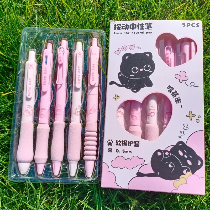 Pack de 5 Stylos Gel Kawaii – Chaton Mignon  Univers Kawaii   